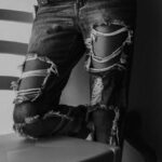 Distressed Jeans - Grayscale Photography Of Person Wearing Distressed Jeans