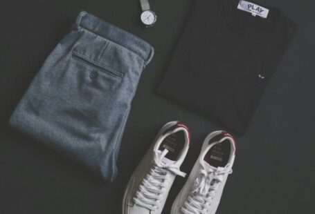 Chinos - Pair Of White Shoes Beside Pants, Shirt, And Watch